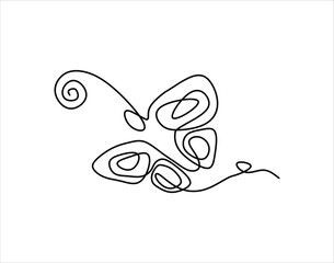 Simple Outline Of Butterfly. Beautiful Butterfly In One Continuous Line Art. Continuous Line Of Flying Butterfly