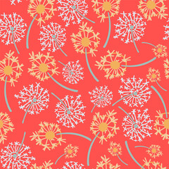 Dandelion groovy style flowers flat design seamless pattern