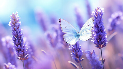 Butterfly on Lavender in a Tranquil Garden Perfect for Nature Themes with Serenity Harmony Beauty and Pollination Concepts
