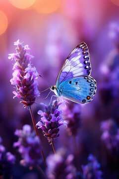 Vibrant butterfly on lavender in a peaceful garden ideal for nature and conservation themes