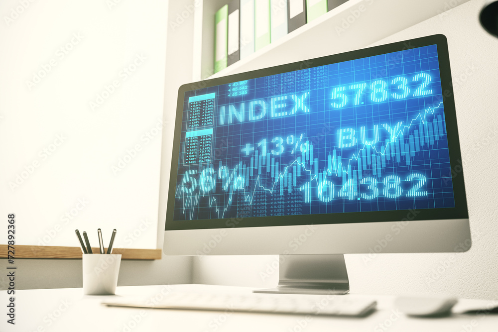 Aufkleber modern computer display with abstract financial graph, financial and trading concept. 3d rendering