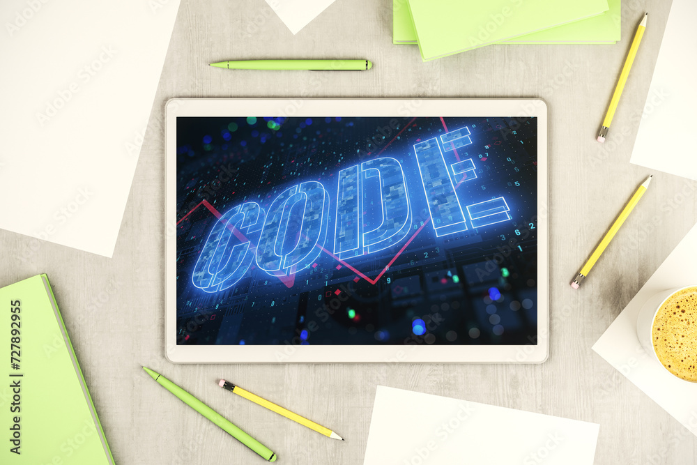 Leinwandbilder creative code word hologram on modern digital tablet display, artificial intelligence and neural net