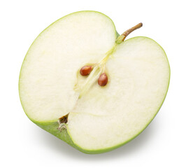 Cross section of green apple close-up. File contains clipping path.