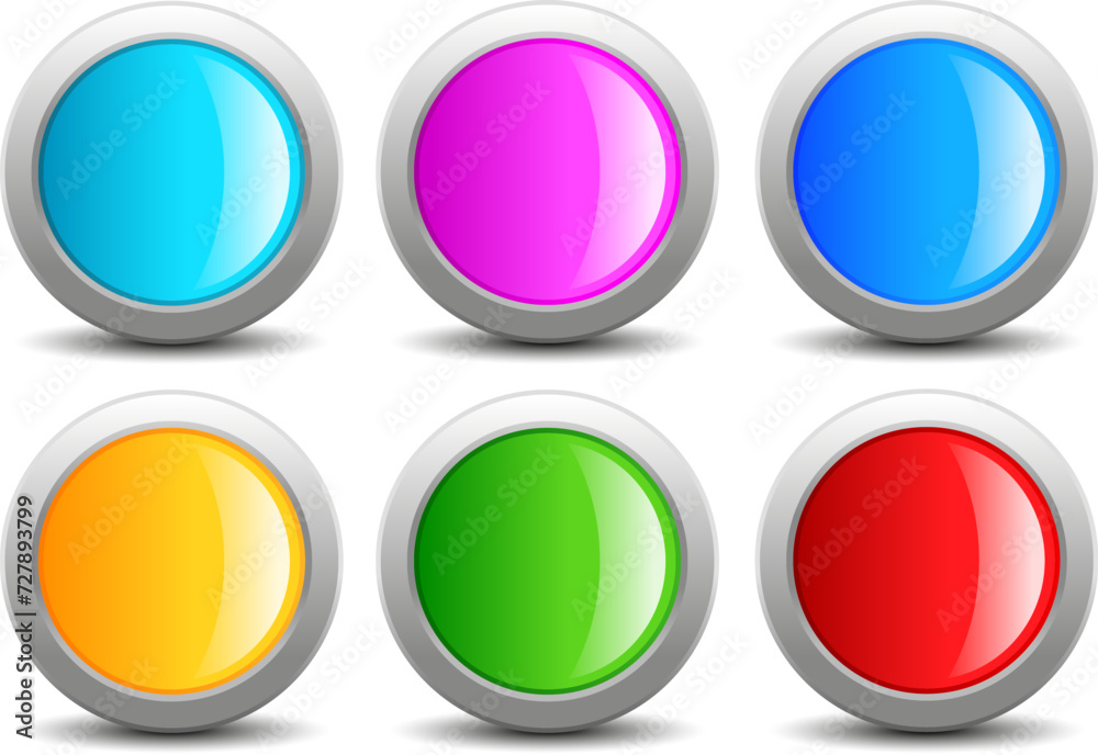 Poster color shiny buttons set, web design glass elements