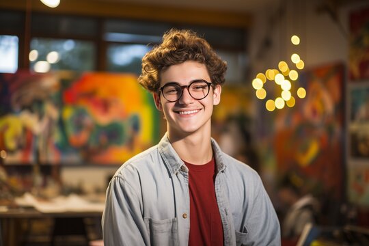  smiling young artist wear glasses