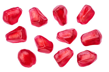 Pomegranate seeds on white background. File contains clipping path.