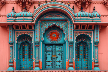 Fototapeta na wymiar The vibrant colors and intricate patterns of palaces, showcasing the opulence and architectural marvels of India's cultural heritage. Concept of regal elegance. Generative Ai.