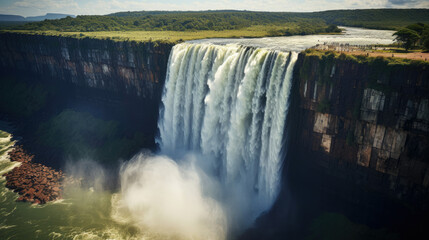 Majestic waterfall in a lush South American landscape perfect for tourism and eco-tourism advertising