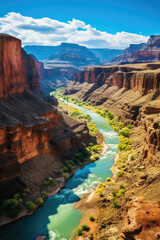 Majestic view of Grand Canyon with Colorado River ideal for travel and tourism industry depicting nature adventure and American Southwest landscapes