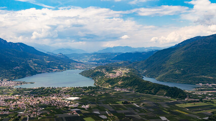 Caldonazzo and Levico lakes seen from Cima Vezzena. Trentino Alto Adige, Italy