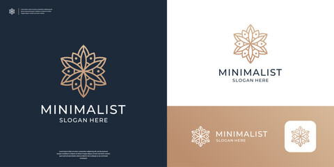 Minimalist abstract flower with golden color logo design