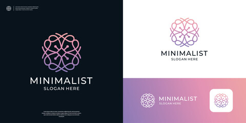 Minimalist elegant flower logo with line art style. Abstract ornate floral logo vector. - obrazy, fototapety, plakaty