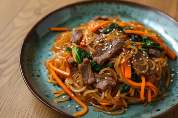 Traditional Japchae with Beef and Vegetables