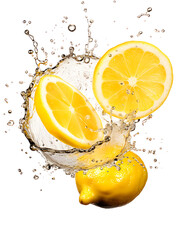 a lemons and water splash - obrazy, fototapety, plakaty