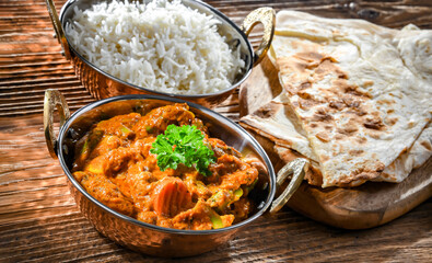 Hot madras paneer and vegetable masala with rice