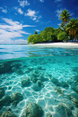 Tropical beach and underwater coral paradise perfect for vacation and travel industry advertising
