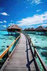 Fotobehang Luxury overwater bungalows in a tropical Maldives resort inviting relaxation for a travel and tourism advertisement © Made360