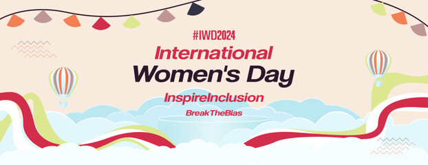 International Women's Day banner. Modern geometric background in colorful style for women day. Happy women's day greeting card cover with text. Happy world women's day 2024 for Inspire Inclusion