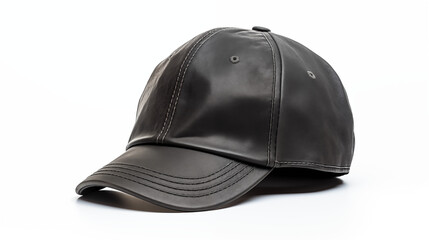 black leather cap isolated on white background