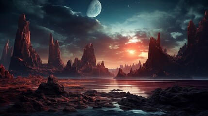 Futuristic fantasy landscape. Neural network AI generated art