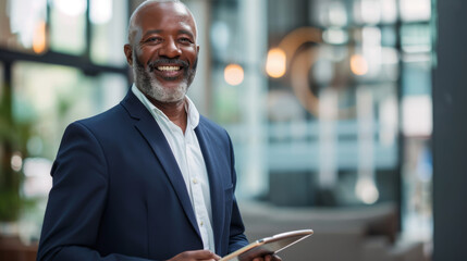 Fototapeta premium man smiling and engaging with a tablet