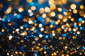 Fototapeta na wymiar De focused blue gold background of abstract glitter lights. 