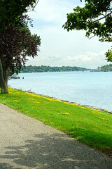 view of st Clair river and stag island Ontario  - 727900567