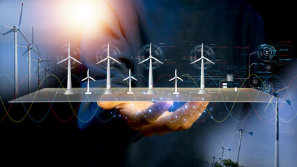 Technology for the environment Using environmentally friendly technology Engineer designs wind...