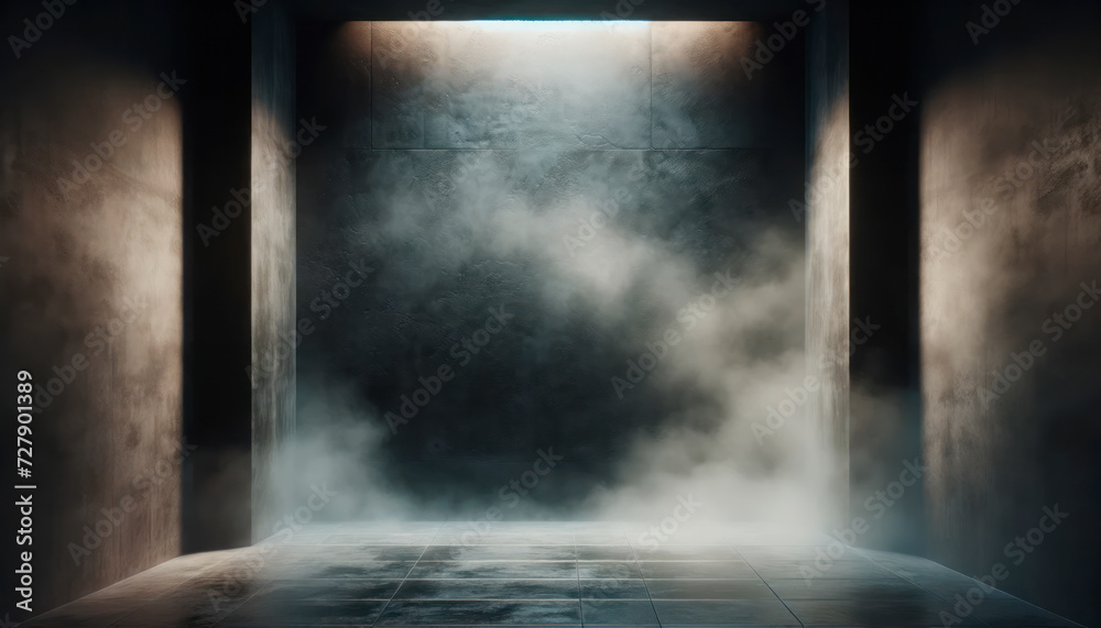 Poster dimly lit corridor with mist and textured walls. mystery and exploration concept. generative ai