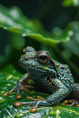 Obraz premium Colorful Calm in Nature A Frog's Life Amidst Lush Green Leaves