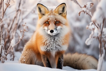 Fox in snow displaying beauty and calm of wildlife ideal for nature themes and animal conservation campaigns