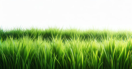 Fototapeta premium Lush green grass against a soft white gradient, symbolizing natural freshness. Generative AI