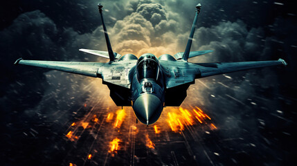 Naklejka premium modern generation combat air fighter jet in sky, advanced stealth military aircraft flying