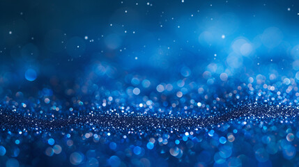 Sapphire glitter bokeh background. Unfocused shimmer royal blue sparkle. Crystal droplets