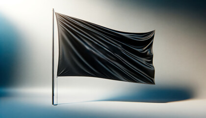 Elegant black flag mockup on blue gradient background, 3D illustration, corporate concept. Generative AI