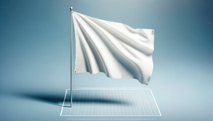 Blank white flag mockup on blue background, 3D design, branding concept. Generative AI