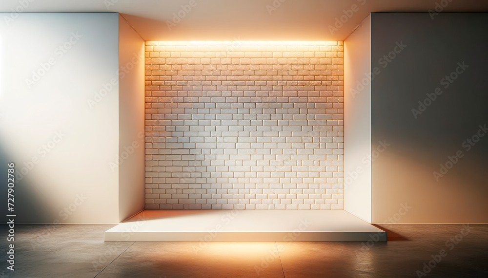 Poster illuminated brick wall in an empty room with dramatic lighting. generative ai