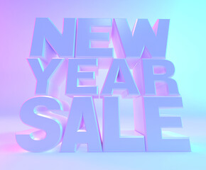 3D illustration white text sale, holographic style.