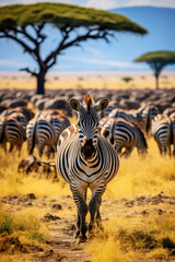 Zebras on African Savannah for wildlife tourism and conservation education