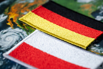 Germany and Poland, Symbols of both countries against the background of the world map, Concept, Mutual relations of neighboring countries, Difficult history, mutual relations cooperation within the EU