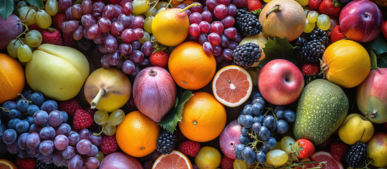 A vibrant assortment of seasonal winter fruits, from juicy citrus to juicy pomegranate. - obrazy, fototapety, plakaty