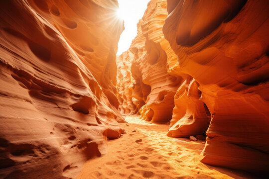 Warm and tranquil sunburst in a majestic sandstone canyon perfect for exploration adventure and travel themes