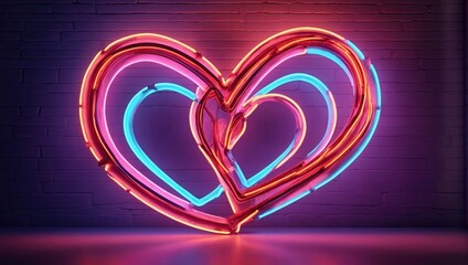  A unique and creative take on a neon sign, featuring a frame made of intertwined hearts, casting a warm and romantic glow on the wall behind it