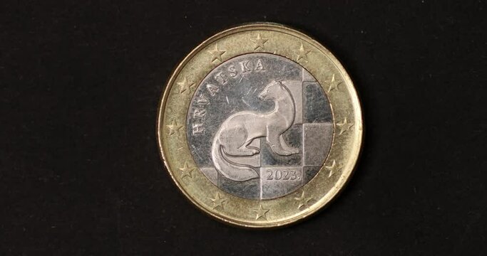 Used one Euro coins of different countries changing on dark background. Big closeup of changing coins. Money, Cash, Timelapse, Finance concept. 4K stop motion animation.