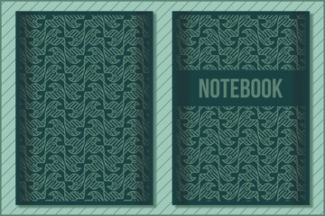 simple vector notebook cover with unique pattern as ornament and monochrome green color