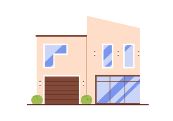 Modern house exterior, residence and countryside building with garage vector illustration