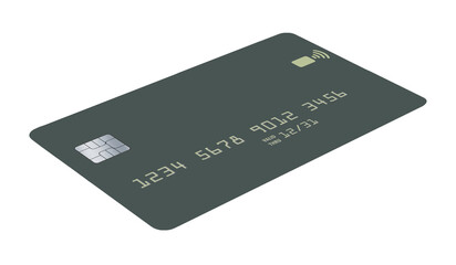A generic green credit or debit card is seen in a 3-d illustration.