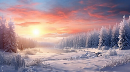 beautiful winter landscape with forest trees