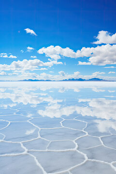 Serene Landscape of Salar de Uyuni Salt Flats in Bolivia with Sky Reflection Ideal for Travel and Tourism