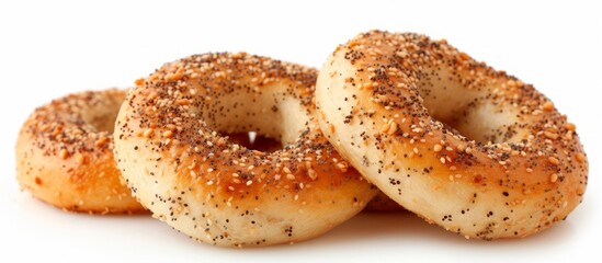 Deliciously Drying, Round Bagel on a Crisp White Background: Drying, Round, Bagel, on a White Background - A Mouthwatering Treat